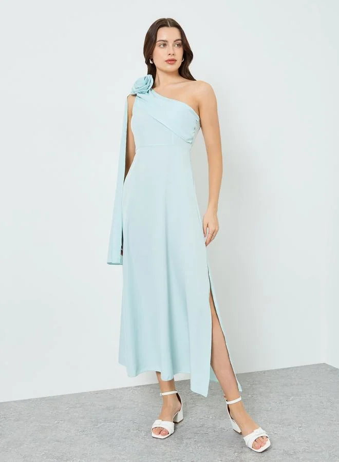 تايك تو فستان طويل بكتف واحد وأكمام كيب للنساء